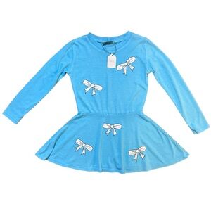 Firehouse Blue with white bows Long Sleeve Dress girls size 4 NWT